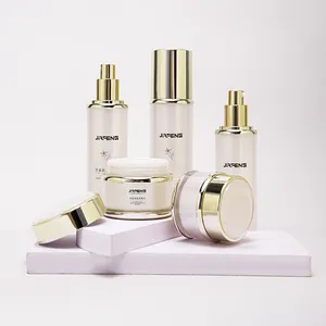 Luxury Skincare Packaging Cosmetic Acrylic Sets Plastic Acrylic Jar And Bottle With Gold Lid