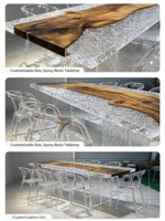 Table à manger rectangulaire moderne en résine époxy sur mesure avec fauteuil en acrylique transparent pour hôtels et villas de luxe