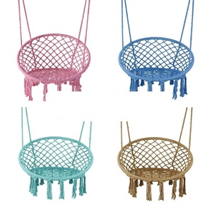 Fauteuil suspendu en macramé pour chambre et patio, balançoire <span class=keywords><strong>nid</strong></span> douillet en corde de coton tressée avec franges rondes, mobilier d'intérieur et d'extérieur - Product Image 1