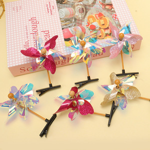 Pince à cheveux laser éolienne à six ou cinq feuilles, pailletée, pour enfants, unisexe, non toxique, accessoire de coiffure préscolaire - Product Image 1