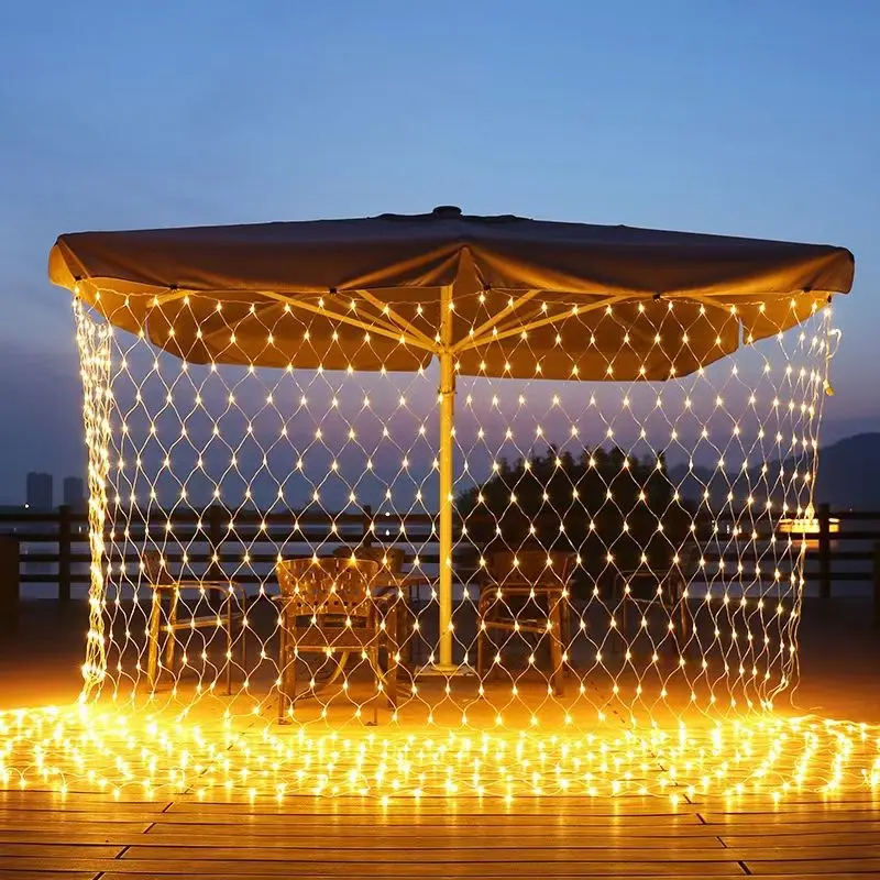 מנורות מחרוזת רשת דייג LED מוארות במתח נמוך עמיד למים קישוטי מחרוזת חיצונית לחגים שמיים בסגנון כוכבים