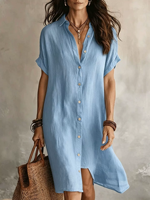 Robe chemise nouvelle collection la plus vendue, élégante et décontractée, couleur unie, manches courtes, boutonnée, mi-longue