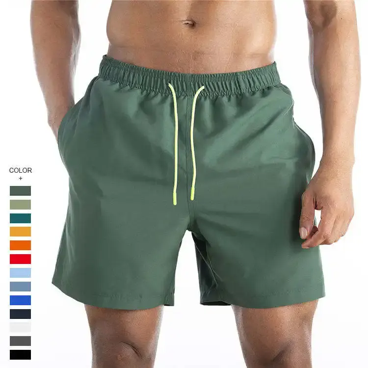 80 Nylon 20 Spandex Elastane 5in inseam quần short sáng bóng Trống Tùy Chỉnh Quần short bơi không thấm nước cho nam giới