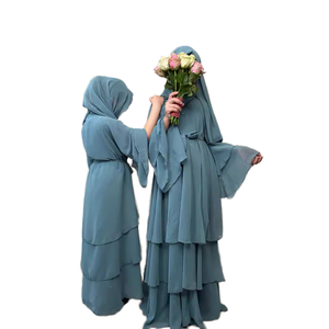 Kimono Elegante de Manga Larga Transpirable para Mujer Musulmana, Niños y Mamá, Estilo Turco y Dubái, Nuevo, al por Mayor, de Chifón de 3 Capas - Product Image 1