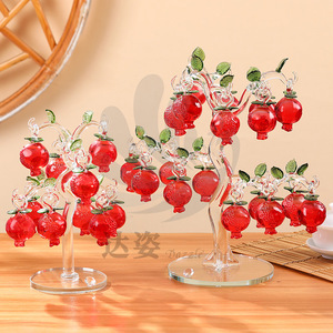 Darz <b>Crystal</b> Pomegranate <b>Tree</b> Red Glass Ornament Home Decoration Wedding Gift - Product Image 4