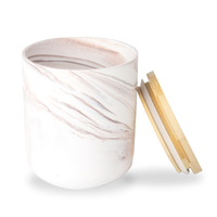 Pot à bougie en céramique marbrée avec couvercle en bambou, décoration nordique pour la maison, récipient à bougie, vente en gros, cire de soja, logo personnalisé, ODM, faible MOQ