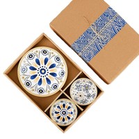 Service de vaisselle japonais en porcelaine, couleur sous-glaçure, compatible micro-ondes, avec bols à soupe et boîte cadeau, idéal pour les cadeaux de mariage