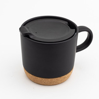 Tasse à café à base de liège noir mat avec logo personnalisé, tasse en céramique avec fond en liège isolé en bois et couvercle anti-éclaboussures