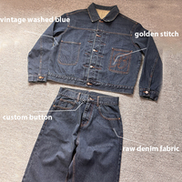 Ensembles de vêtements personnalisés en jean, veste et pantalon, broderie, boutons métalliques, denim brut surdimensionné, 100% coton, 125 oz, pour hommes