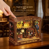 Hamaileon Puzzle 3D en bois de style victorien, avec éclairage LED chaleureux, décoration élégante pour bibliothèque, cadeau pour les amateurs de livres, maison de poupée miniature de bibliothèque antique