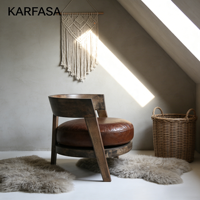 Fauteuil d'appoint moderne en cuir véritable vintage rétro classique avec pieds en bois pour salon/hôtel/appartement/atelier