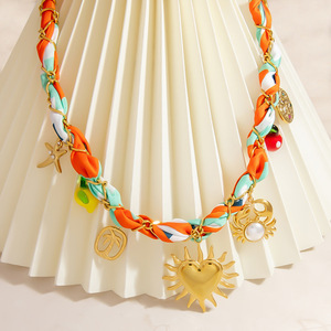 Collar de cuentas a la moda, bufanda de seda colorida de varias capas, colgante de estrella de mar, serie de vida marina para mujer, joyería de fiesta - Product Image 4