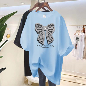 T-<span class=keywords><strong>Shirt</strong></span> Streetwear Ample – Jersey de Coton Doux avec Motif Nœud en <span class=keywords><strong>Dentelle</strong></span>, Conception Épaules Tombantes pour <span class=keywords><strong>Femme</strong></span> Style Urbain - Product Image 5