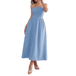 Vestido Largo Elegante de Mujer, Color Sólido, Sin Mangas, Espalda Descubierta, Estilo Tubo, Corte en A - Product Image 5