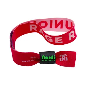 Presente Promocional Personalizado One Time Use Festival Tecido Woven Wrist Band Event Party Pulseira Com Plástico Slide Lock