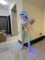 Casque LED avec face miroir argentée, costume de marcheur sur échasses, costume animal personnalisé, boule LED dorée émettant de la lumière, pour scène TV, art de rue et spectacle