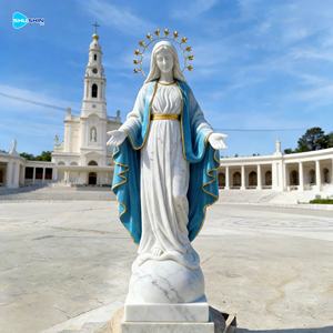 Estatua de la Virgen María de la Gracia, de mármol blanco natural, para exteriores, con manos extendidas. - Product Image 5