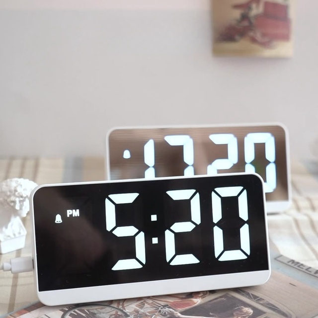 Modern Plastic LED Alarm Clock Temperature Display Digital Analog Feature Voice Control Calendar for Bedroom Bedside Desk Gift