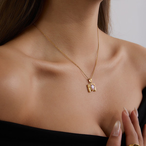 M Shaped Pendant With Pink Heart Zircon Gold Plated Stainless Steel Charm For Gift Jewelry - Product Image 3