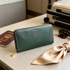Portefeuille long vert foncé pour femme avec fermeture éclair, plusieurs emplacements pour cartes, compartiment pour billets, fermeture éclair en métal doré, pochette quotidienne - Product Image 4