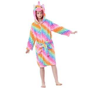 เสื้อคลุมอาบน้ำมีฮู้ดลายยูนิคอร์นผ้าฟลานเนลเนื้อนุ่มหรูหราสำหรับเด็กผู้หญิงและเด็กเล็ก - เสื้อผ้าอุ่นสบาย - Product Image 5