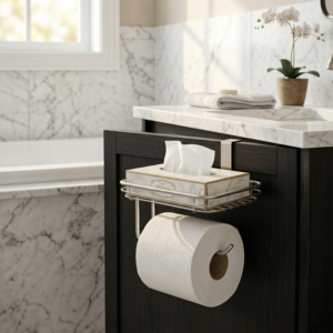 Porte-papier toilette mural en acier inoxydable avec mécanisme coulissant, support de rangement sans perçage - Product Image 1