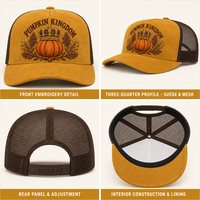 Casquettes de camionneur vintage rétro unisexe en daim et maille, brodées, pour Halloween, fête, costume, festival, personnalisées, 5 panneaux
