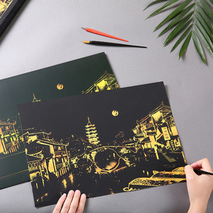 YUELU 40,6x28,4 cm DIY Kunsthandwerk Stadt-Nacht-Malerei Skizzenblock Kratzbilder Regenbogen-Kratzzeichnung für Erwachsene und Kinder - Product Image 2