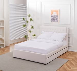 <span class=keywords><strong>Letto</strong></span> matrimoniale in stile europeo con testiera grigia a bottoni e contenitore estraibile grigio - Product Image 4