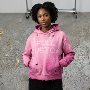 Sweat à capuche rose vieilli personnalisé unisexe coupe oversize streetwear en coton molletonné avec poches et impression par transfert thermique pour l'automne - Product Image 1