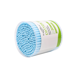 Venta caliente buena calidad Q Tips 200 Uds tornillo <span class=keywords><strong>punta</strong></span> redonda bastoncillo de algodón cabeza <span class=keywords><strong>azul</strong></span> palo de papel brote de algodón con caja redonda - Product Image 5
