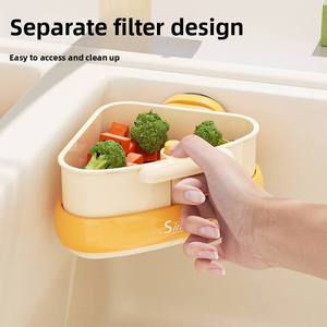 Wholesale Triangle <b>Caddy</b> with Detachable Strainer, Press-Release Suction Base & Trash Basket for <b>Food</b> Scraps, One-Touch Drain - Product Image 3