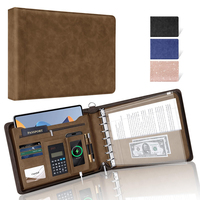 Carpeta de Cuero Personalizada Haoran con Logotipo, 9"*13", para Cheques Comerciales, Marrón, con Cierre, 7 Anillas, Portafolio Profesional