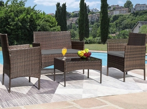 Bốn mảnh đặt Patio mây wicker <span class=keywords><strong>sofa</strong></span> đặt bàn và ghế đặt ngoài trời mây đồ nội thất sân vườn - Product Image 6