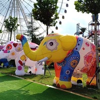 Logotipo inflable personalizado, modelo de aire de elefante pintado con dibujos animados, evento a gran escala, parque de atracciones, ambiente, estilo grafiti