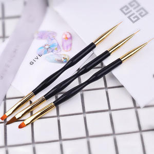 Lot de 3 pinceaux double embout pour nail art, pinceaux plats et liner, poils en nylon pour nail art professionnel - Product Image 4
