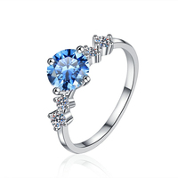 Bague tendance en argent sterling S925 avec moissanite bleue VVS1 de 1 carat taille ronde pour femme, idéale pour les fiançailles