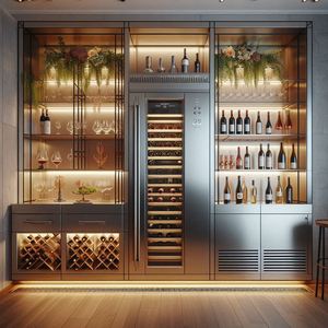 Armoire à vin encastrée moderne de luxe en acier inoxydable à double zone de température, personnalisable - Product Image 3