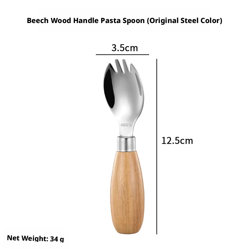 Beechwood handle pasta spoon-original Silver color