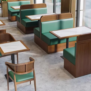 Conjunto de Sofás de Mimbre de Doble Cara Estilo Japonés para Restaurante, Mesa de Comedor y Sillas de Madera Maciza para Restaurante, Muebles para Cafetería - Product Image 1