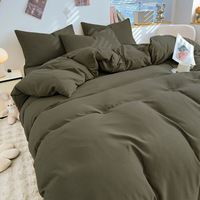 Parure de lit simple 4 pièces Hilton 2026 en polyester brossé 300 fils, coton, à volants, lavable, couleur unie, pour dortoir