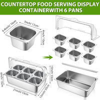 Présentoir de Comptoir pour Condiments d'Hôtel avec Couvercle Roulant, 6 Bacs en Acier Inoxydable, Conteneur de Service Alimentaire