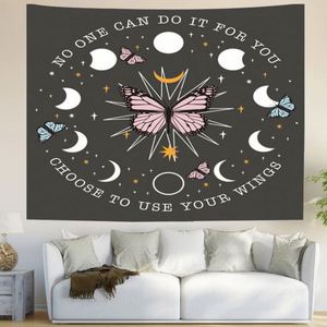 Tapiz Decorativo de Pared con Diseño de Mariposas Psicodélicas, Hongos Mágicos, Astrología, Luna Negra y Estrellas - Product Image 2