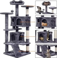Grand arbre à chat de luxe en laine écologique de 54,5 pouces, à 5 niveaux, double condo, avec griffoir, maison et tour de meubles pour chat
