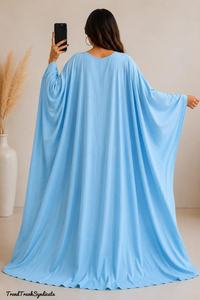 Linen/Cotton <b>Kaftan</b> <b>Dress</b> Women Flowy Maxi V-Neck Short Sleeve Regular Fit Eco-Friendly Breathable A-Line Boho Beach Resort Wear - Product Image 2