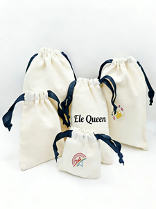 Custom Logo Cotton <b>Drawstring</b> Jewelry Pouch Reusable White Canvas Storage <b>Bag</b> with Black Ribbon for Gifts - Product Image 3