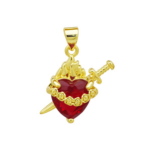 <span class=keywords><strong>Colgante</strong></span> de Corazón <span class=keywords><strong>Rojo</strong></span> Intenso HD408 al por Mayor con Circonita Grande, Hecho de Latón Bañado en Oro de 18K, Accesorio para Collar - Product Image 5