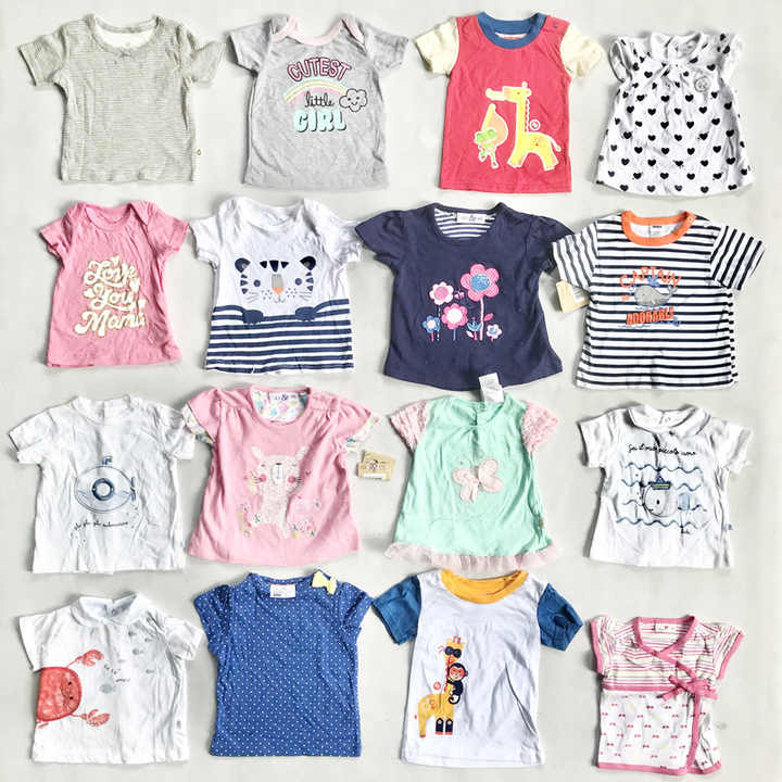 Wholesale Mixed New Born Baby Boys Girls Short Sleeve O-Neck Cotton Cute  Baby Clothes Stock Lots T-shirts