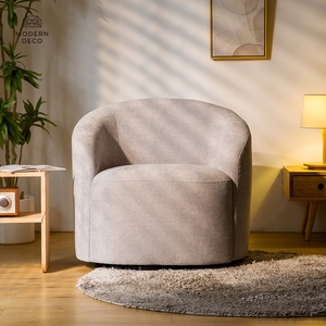 Silla giratoria de diseño moderno para sala de estar, sofá curvo de tela de 1 plaza, sillón redondo individual - Product Image 1