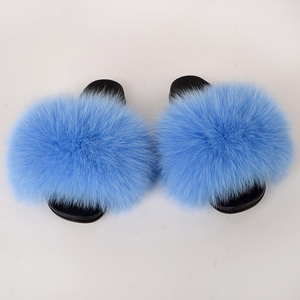Real Fox Fur Slipper Summer Women Indoor House Plush Shoes Solid Color Flat Sandals Ladies <b>Fluffy</b> Furry <b>Slides</b> - Product Image 5